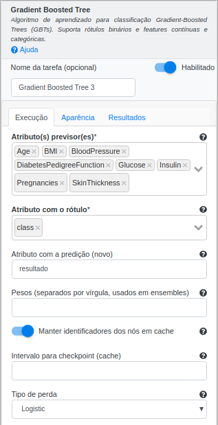 Formulário Gradient Boosted Tree - parte 1