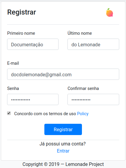 Registrar - Preenchido