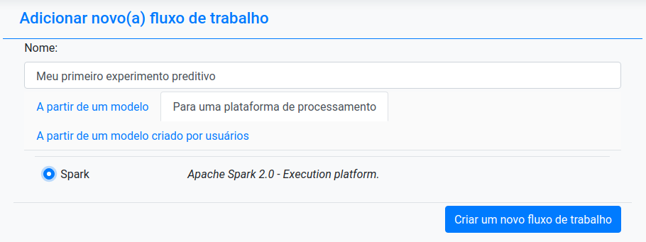 Adicionar Novo Fluxos de Trabalho - Experimento Preditivo