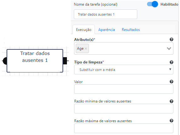 Operação Tratar dados ausentes