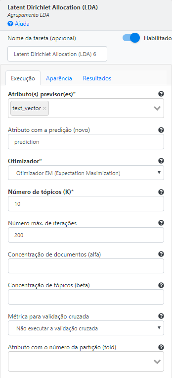 Operação Latent Dirichlet Allocation (LDA)