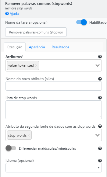 Operação Remover palavras comuns