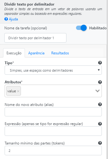 Operação Dividir texto por delimitador