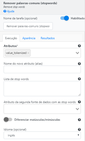 Operação Remover palavras comuns